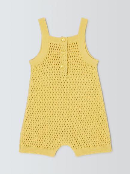 John Lewis Baby Crochet Romper, Yellow - view 2, Yellow