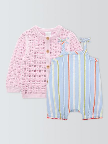 John Lewis Baby Cardigan & Woven Romper Set, Multi, Multi