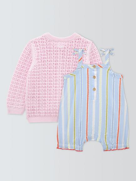 John Lewis Baby Cardigan & Woven Romper Set, Multi - view 2, Multi