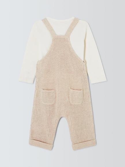 John Lewis Baby Palm Tree Knitted Dungarees & Long Sleeve Bodysuit Set, Natural - view 2, Natural