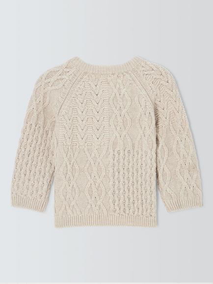 John Lewis Baby Patchwork Cable Knit Cardigan, Natural - view 2, Natural
