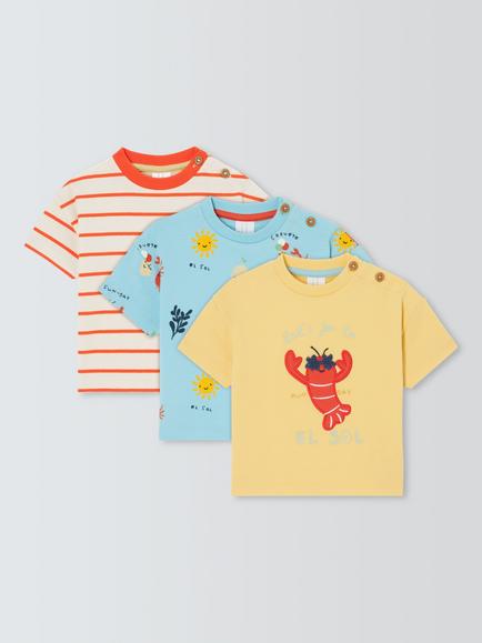 John Lewis Baby Lobster Mix T-Shirts, Pack of 3, Multi, Multi