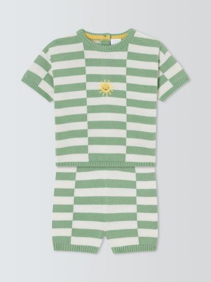 John Lewis Baby Stripe Knitted T-Shirt & Shorts Set, Multi, Multi