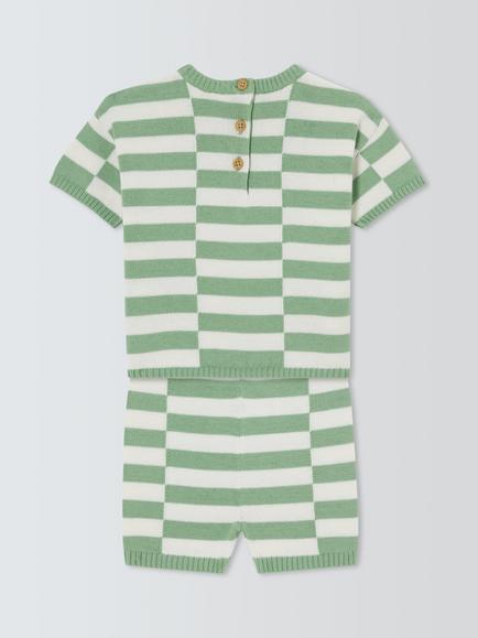 John Lewis Baby Stripe Knitted T-Shirt & Shorts Set, Multi - view 2, Multi
