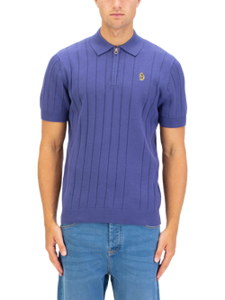 LUKE 1977 Rib Eye Half Zip Cotton Polo Shirt, Future Dusk
