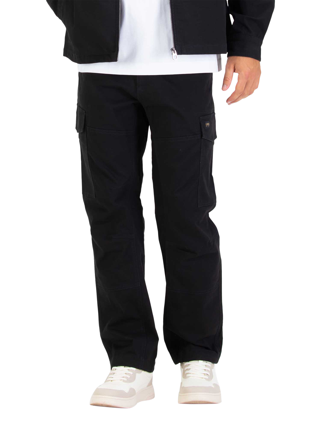 Product image 1 of 7, which shows LUKE 1977 Relaxed Panama Cargo Trousers, Black, 28R