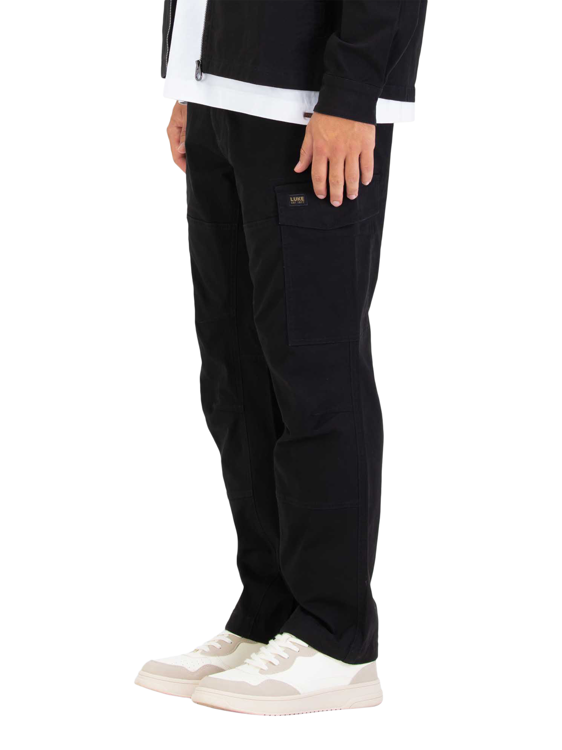 Product image 3 of 7, which shows LUKE 1977 Relaxed Panama Cargo Trousers, Black, 28R