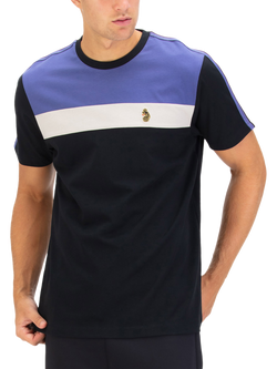 LUKE 1977 Milko Pecker Crew Neck Colour Block Cotton T-Shirt, Black/Future Dusk