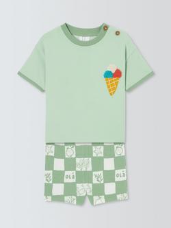 John Lewis Baby Ice Cream Jersey T-Shirt & Check Shorts Set, Green, Green