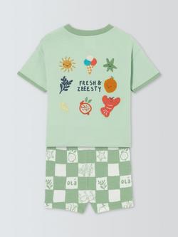 John Lewis Baby Ice Cream Jersey T-Shirt & Check Shorts Set, Green - view 2, Green