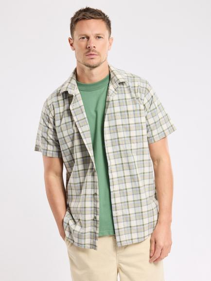 Armor Lux Cotton with Linen Regular Fit Check Shirt, Carreaux Ivy/Waterfa, Carreaux Ivy/Waterfa