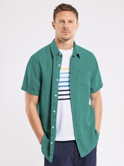 Armor Lux Linen Regular Fit Short Sleeve Shirt, Dark Ivy, Dark Ivy