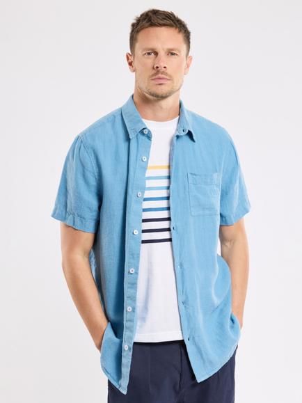 Armor Lux Linen Regular Fit Short Sleeve Shirt, Waterfall, Waterfall