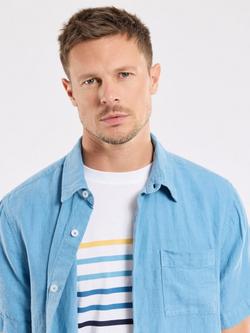 Armor Lux Linen Regular Fit Short Sleeve Shirt, Waterfall - view 2, Waterfall