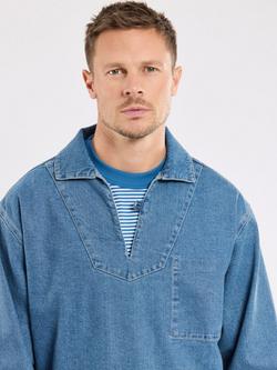 Armor Lux Regular Fit Denim Fisherman’s Smock Shirt, Denim Moyen - view 2, Denim Moyen
