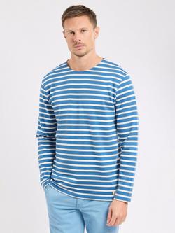 Armor Lux Cotton Striped Long Sleeve T-Shirt, Dark Blue/Nature, Dark Blue/Nature