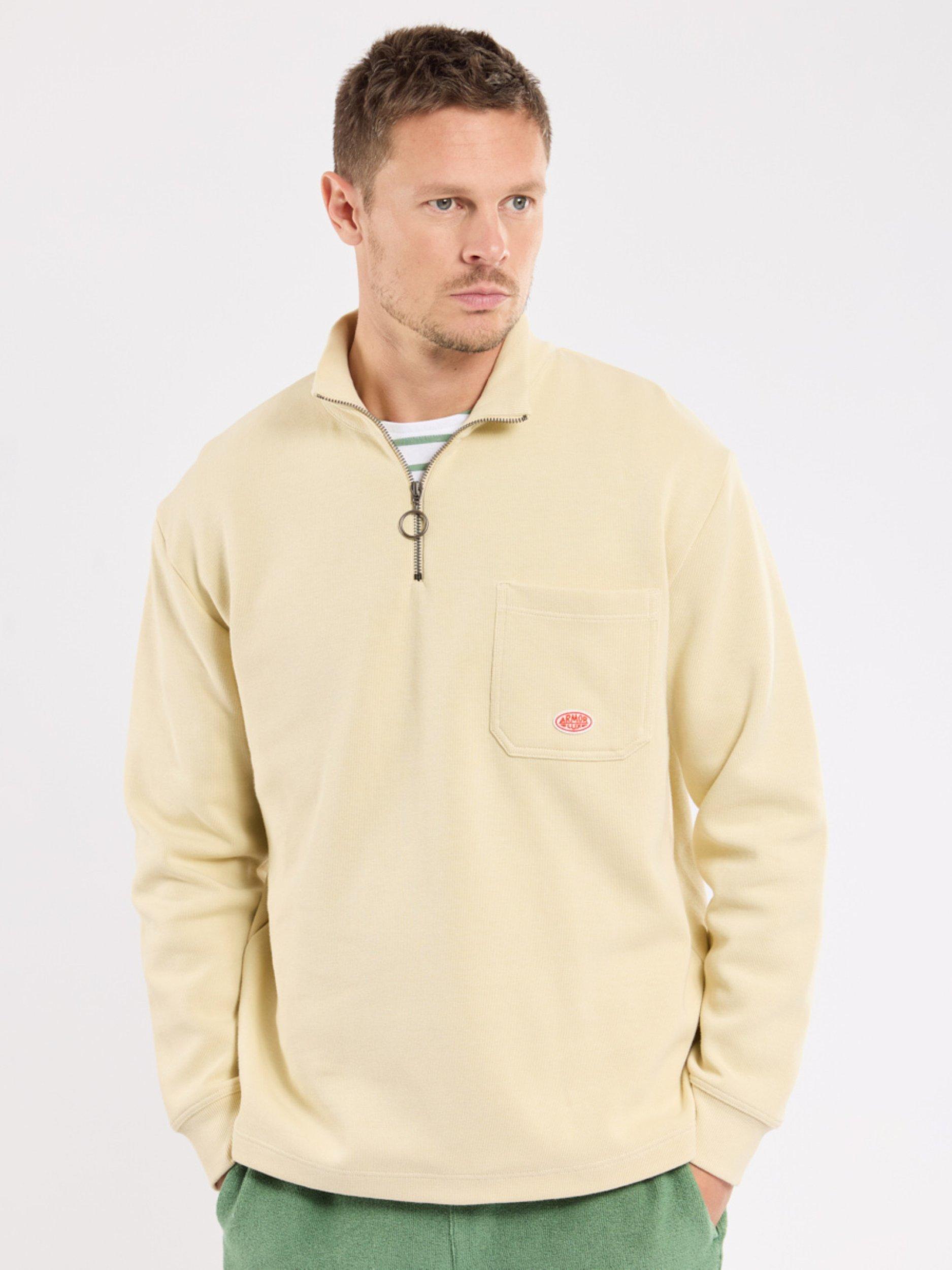 Product image 1 of 4, which shows Armor Lux Cotton Half-Zip Sweatshirt, Gravel, S