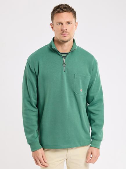 Armor Lux Cotton Half-Zip Sweatshirt, Dark Ivy, Dark Ivy