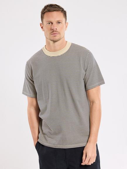 Armor Lux Cotton Regular Fit Short Sleeve Stripe T-Shirt, Gravel/Marine Deep, Gravel/Marine Deep