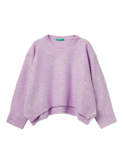 Benetton Kids' Crew Neck Sequin Jumper, Violet, Violet