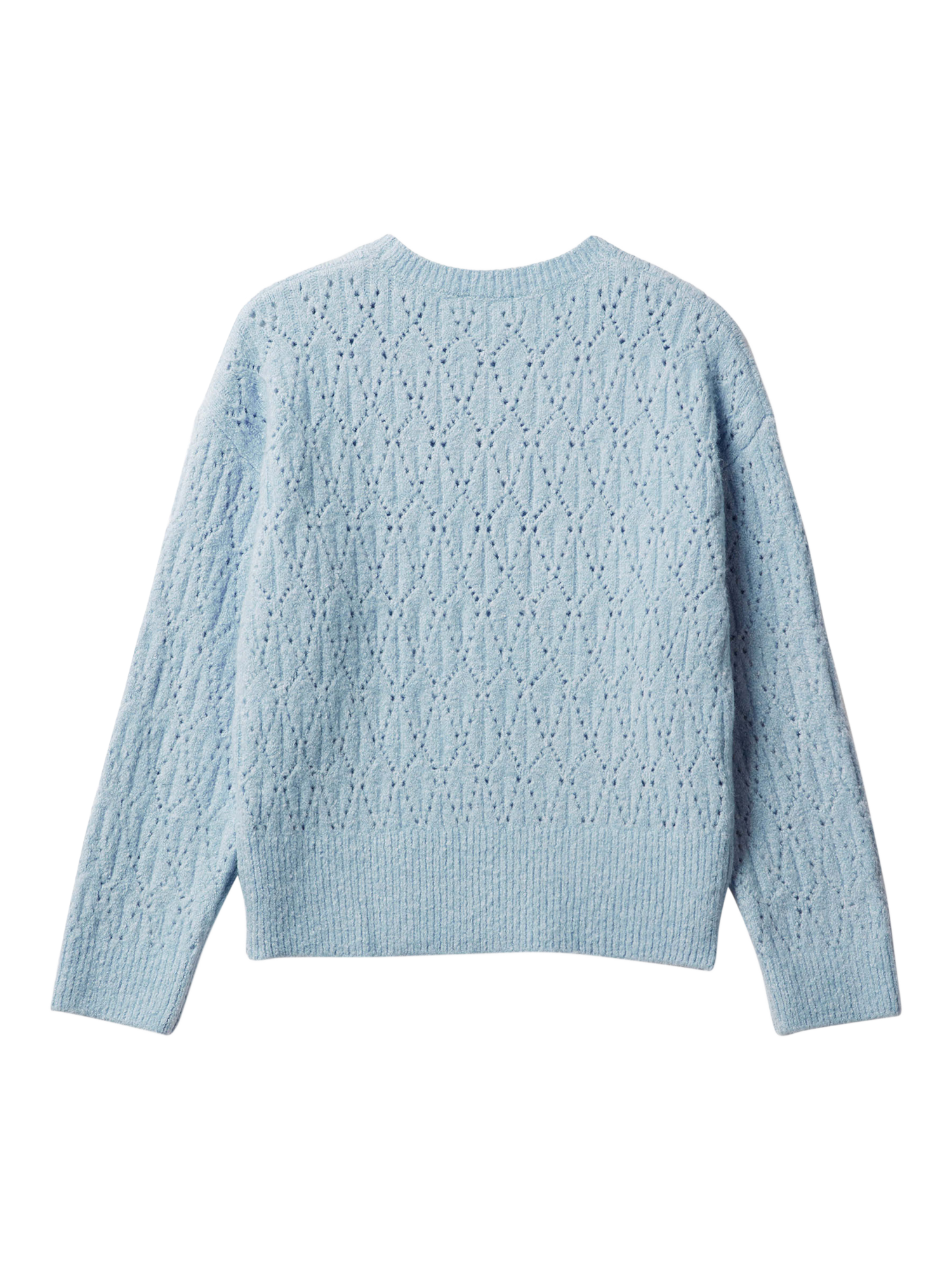 Product image 2 of 3, which shows Benetton Kids' Knitted Openwork Crew Neck Jumper, Blue, 6-7 years