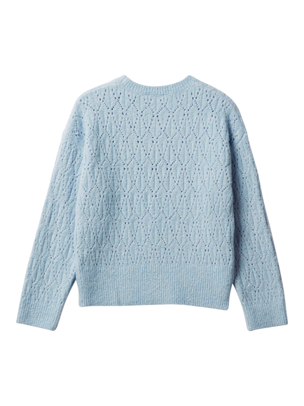 Benetton Kids' Knitted Openwork Crew Neck Jumper, Blue - view 2, Blue
