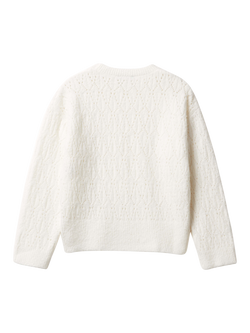 Benetton Kids' Cotton Blend Openwork Jumper, White - view 2, White