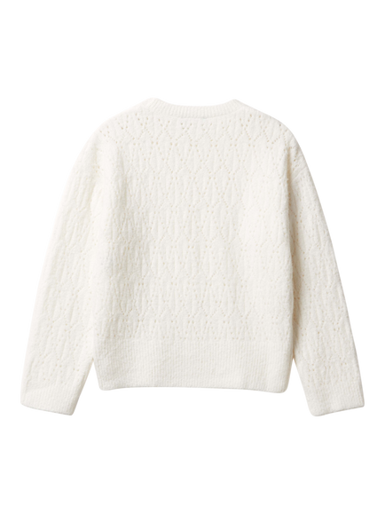 Benetton Kids' Cotton Blend Openwork Jumper, White - view 2, White