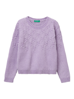 Benetton Kids' Crew Neck Chenille Jumper, Violet, Violet