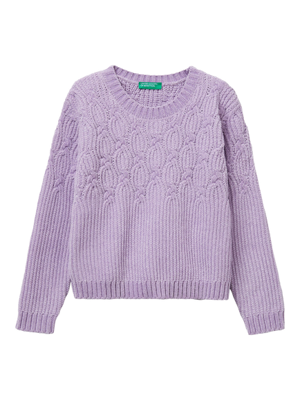 Benetton Kids' Crew Neck Chenille Jumper, Violet, Violet
