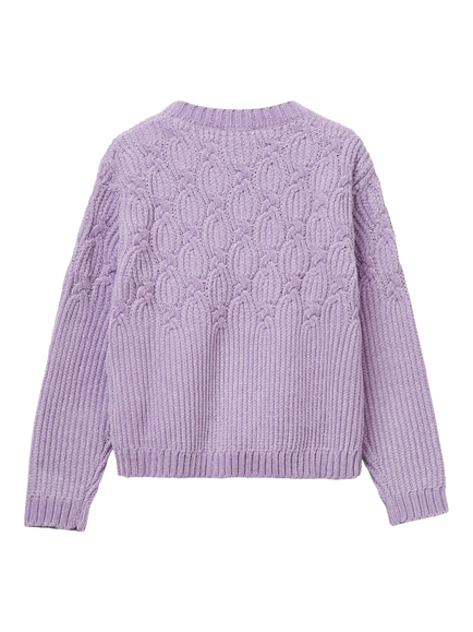 Benetton Kids' Crew Neck Chenille Jumper, Violet - view 2, Violet