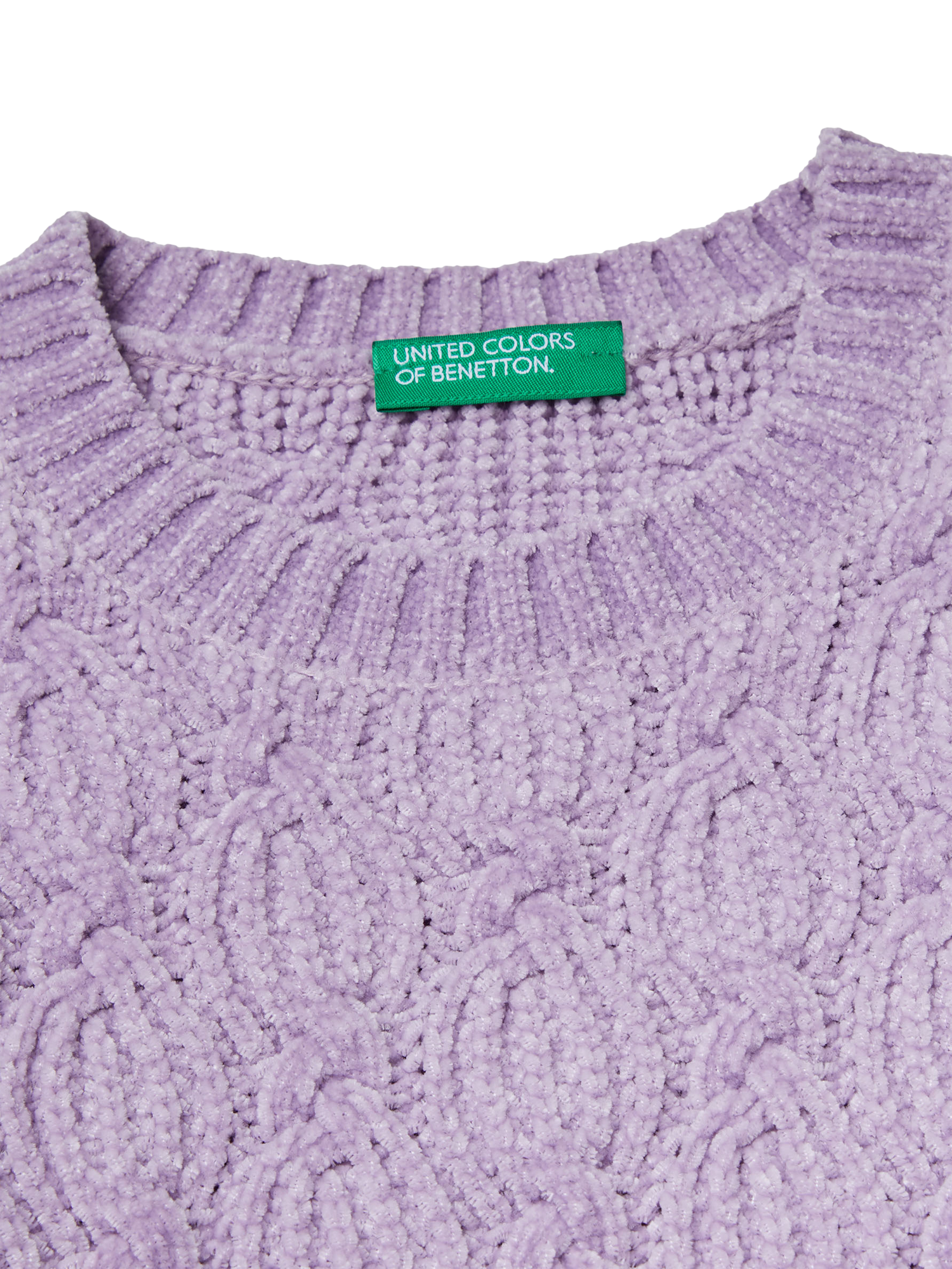 Product image 3 of 3, which shows Benetton Kids' Crew Neck Chenille Jumper, Violet, 3-4 years