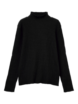 Benetton Kids' Cotton Blend High Neck Long Sleeved Jumper, Black