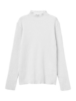 Benetton Kids' Cotton Blend High Neck Long Sleeved Jumper, White