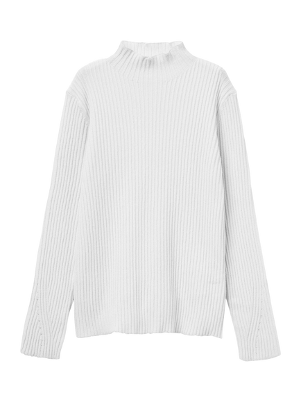 Benetton Kids' Cotton Blend High Neck Long Sleeved Jumper, White