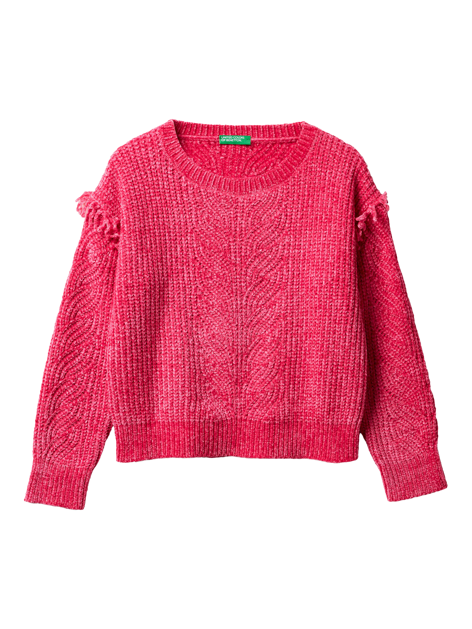 Product image 1 of 3, which shows Benetton Kids' Crew Neck Chenille Sweater , Pink, 6-7 years