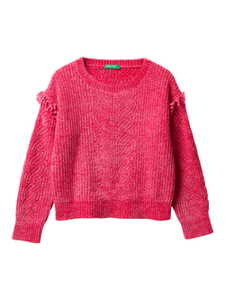 Benetton Kids' Crew Neck Chenille Sweater, Pink