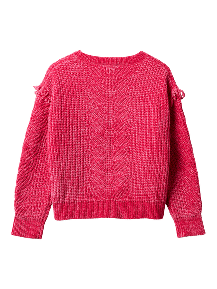 Benetton Kids' Crew Neck Chenille Sweater - view 2, Pink