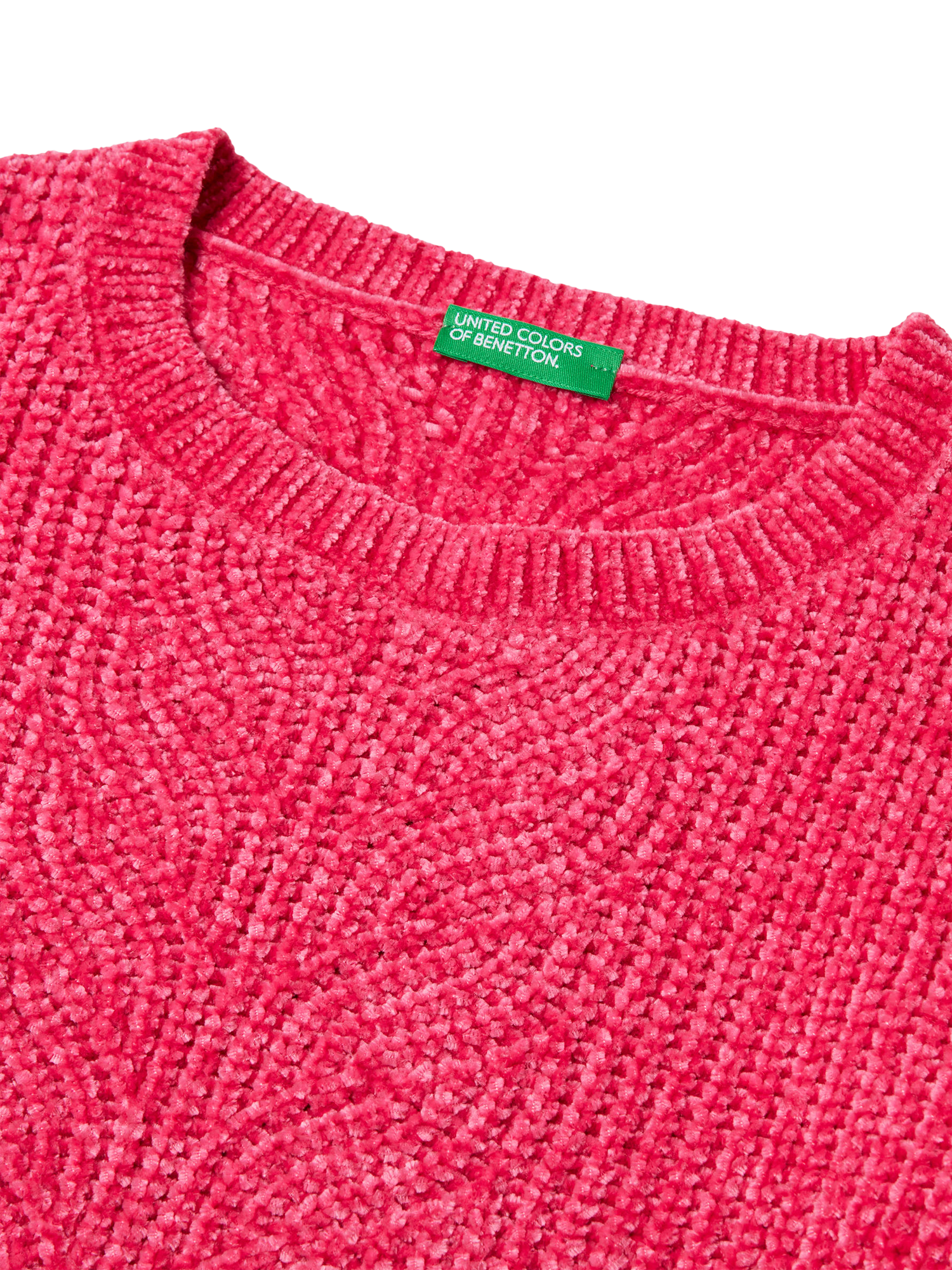 Product image 3 of 3, which shows Benetton Kids' Crew Neck Chenille Sweater , Pink, 6-7 years