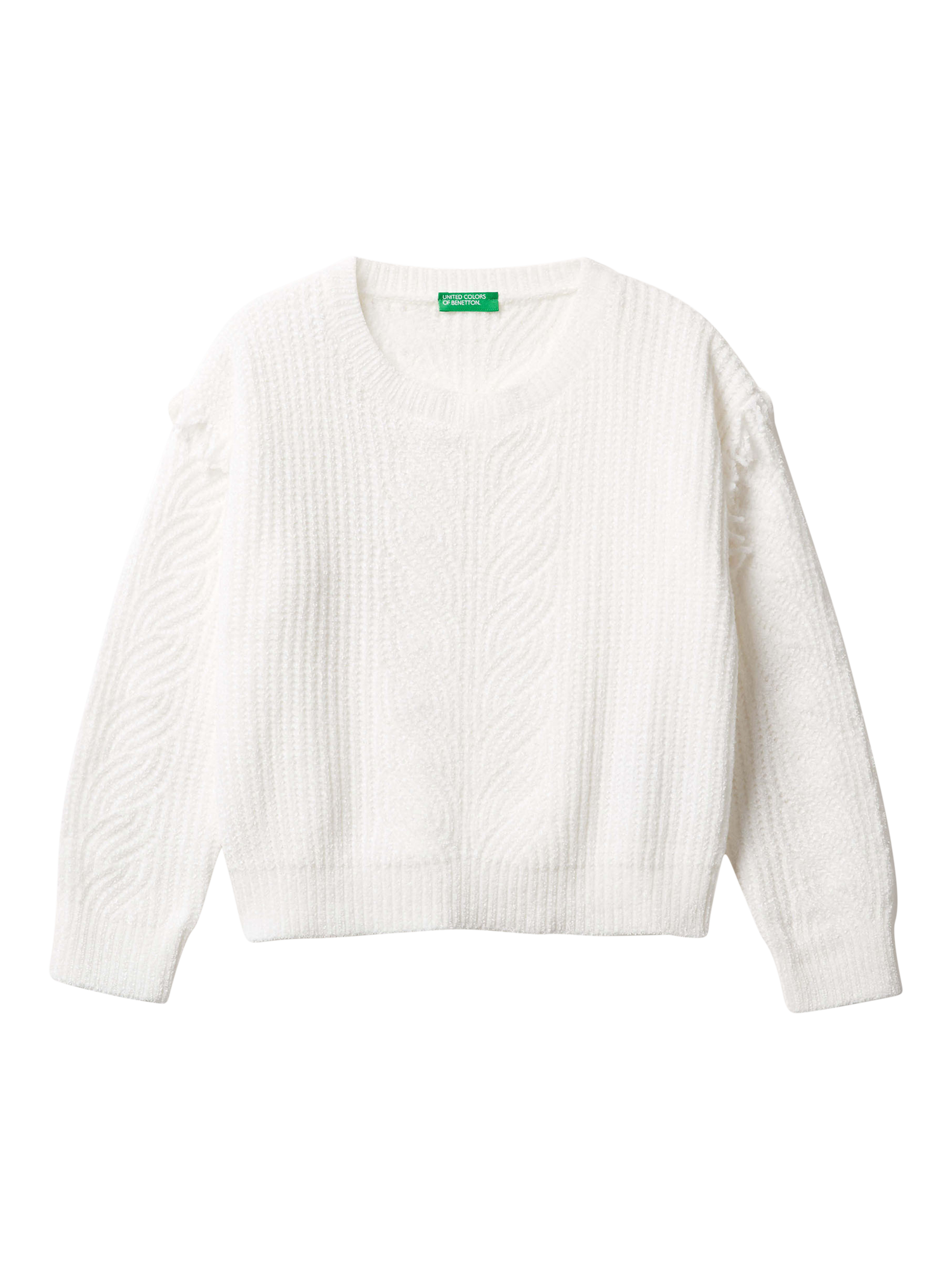 Product image 1 of 3, which shows Benetton Kids' Crew Neck Chenille Sweater , White, 6-7 years