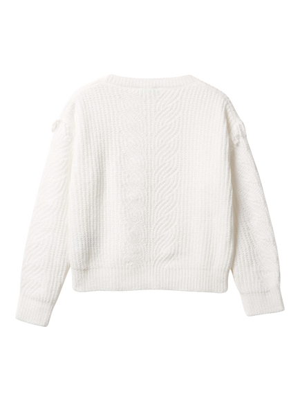 Benetton Kids' Crew Neck Chenille Sweater - view 2, White