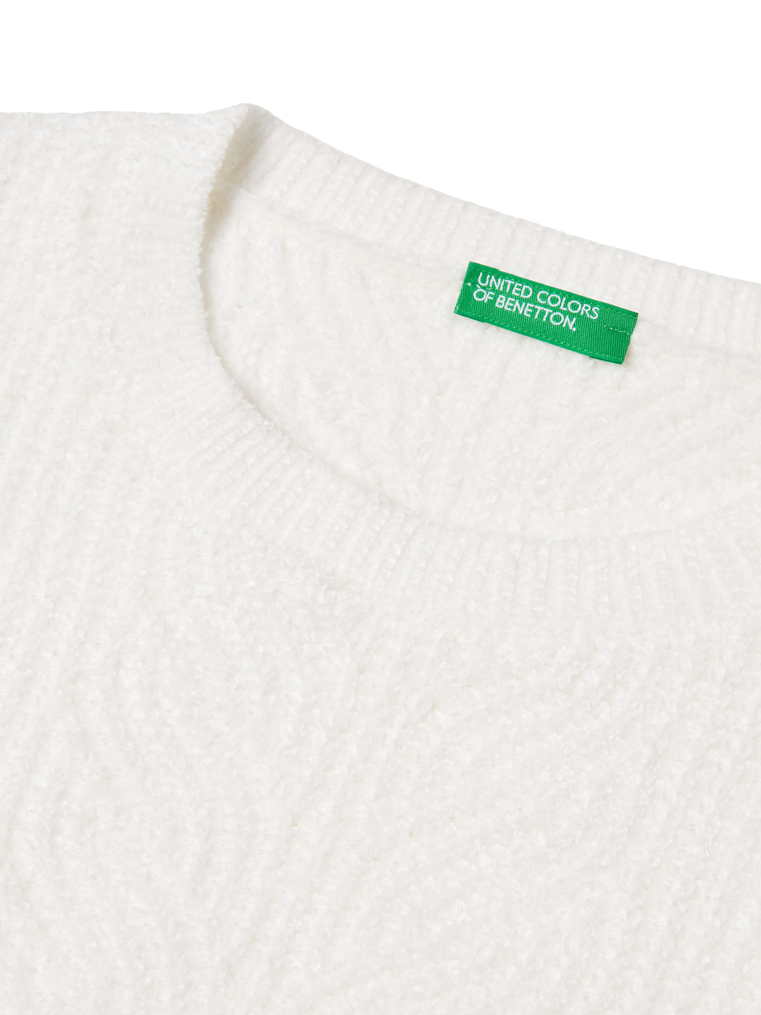 Product image 3 of 3, which shows Benetton Kids' Crew Neck Chenille Sweater , White, 6-7 years