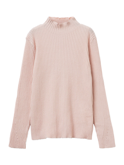 Benetton Kids' Cotton Blend High Neck Long Sleeved Jumper, Pink