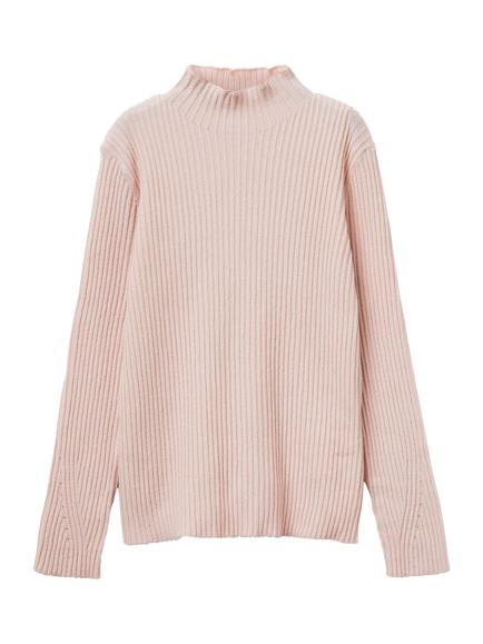 Benetton Kids' Cotton Blend High Neck Long Sleeved Jumper, Pink