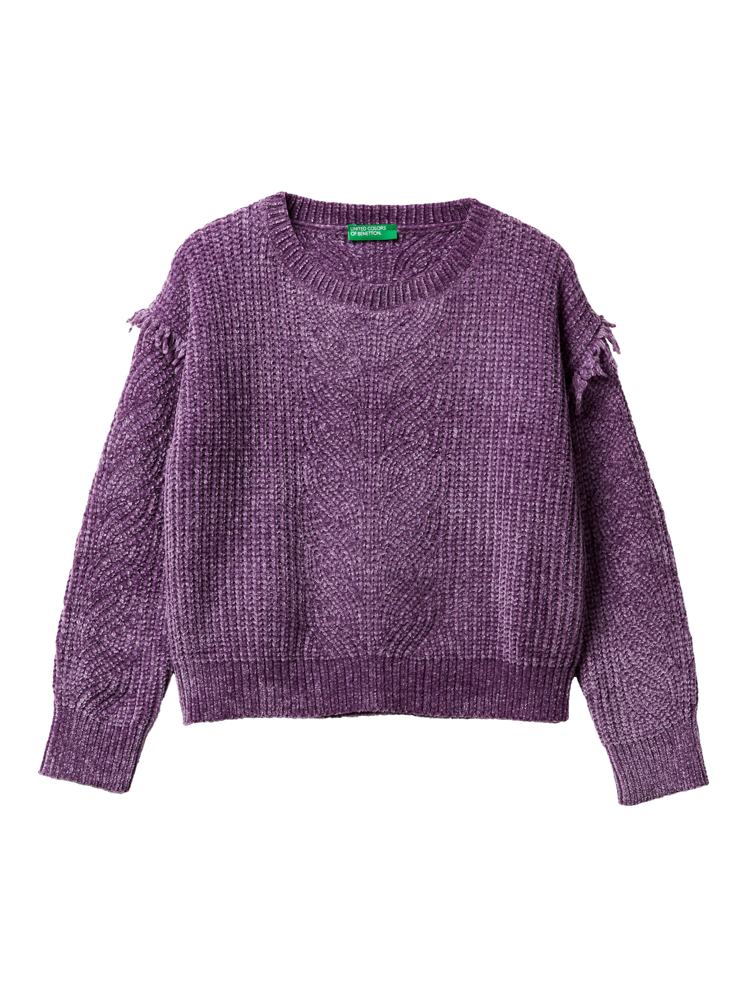 Product image 1 of 3, which shows Benetton Kids' Crew Neck Chenille Sweater , Violet, 6-7 years