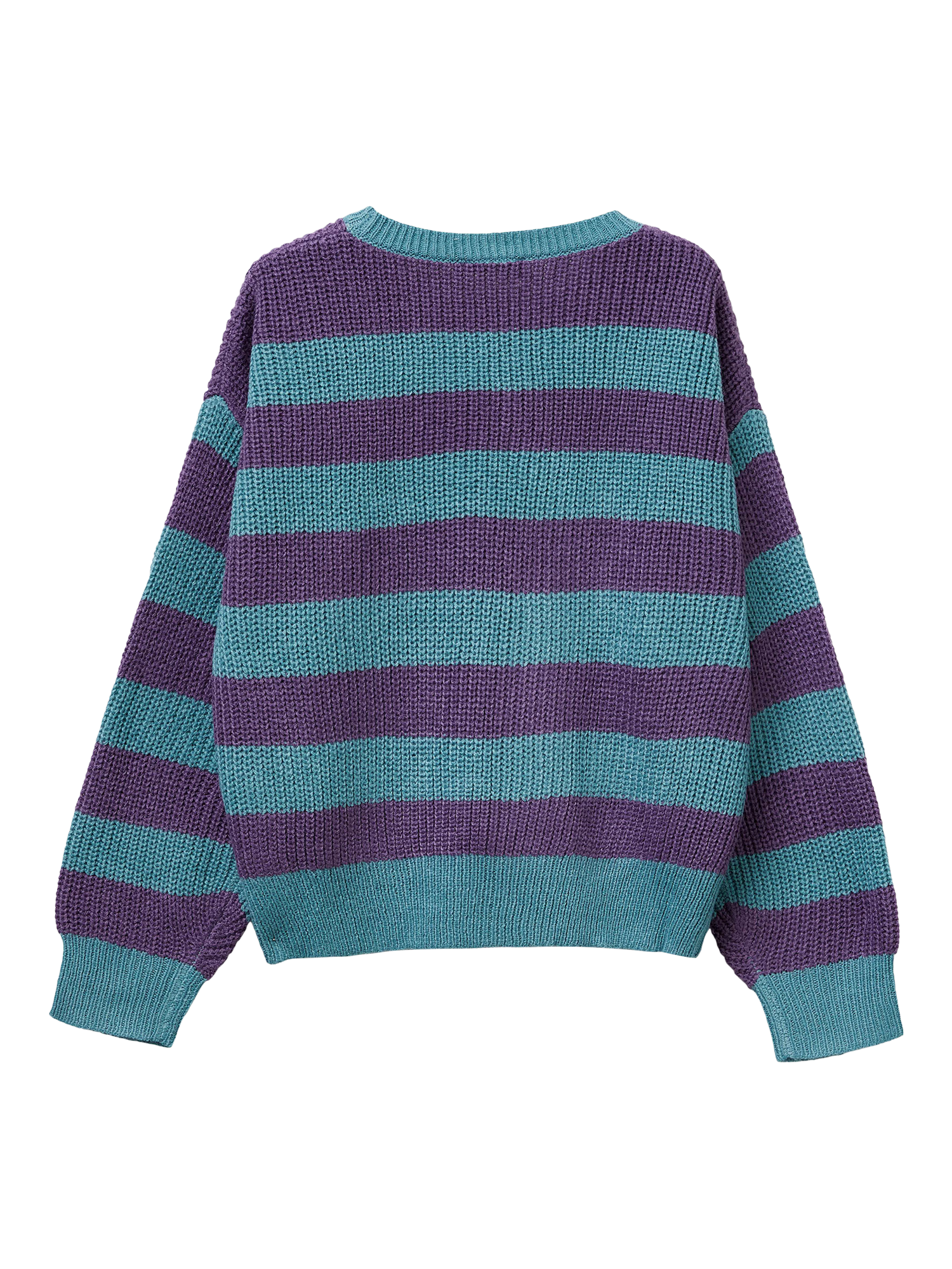 Product image 2 of 3, which shows Benetton Kids' Two-Tone Striped Knit Jumper, Green, 8-9 years