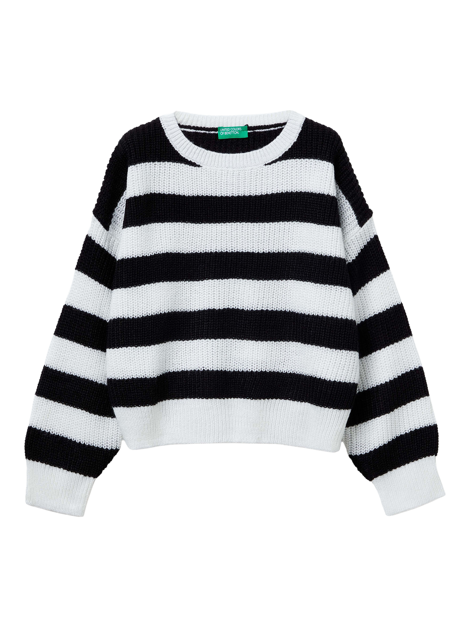 Product image 1 of 3, which shows Benetton Kids' Two-Tone Striped Knit Jumper, White, 6-7 years