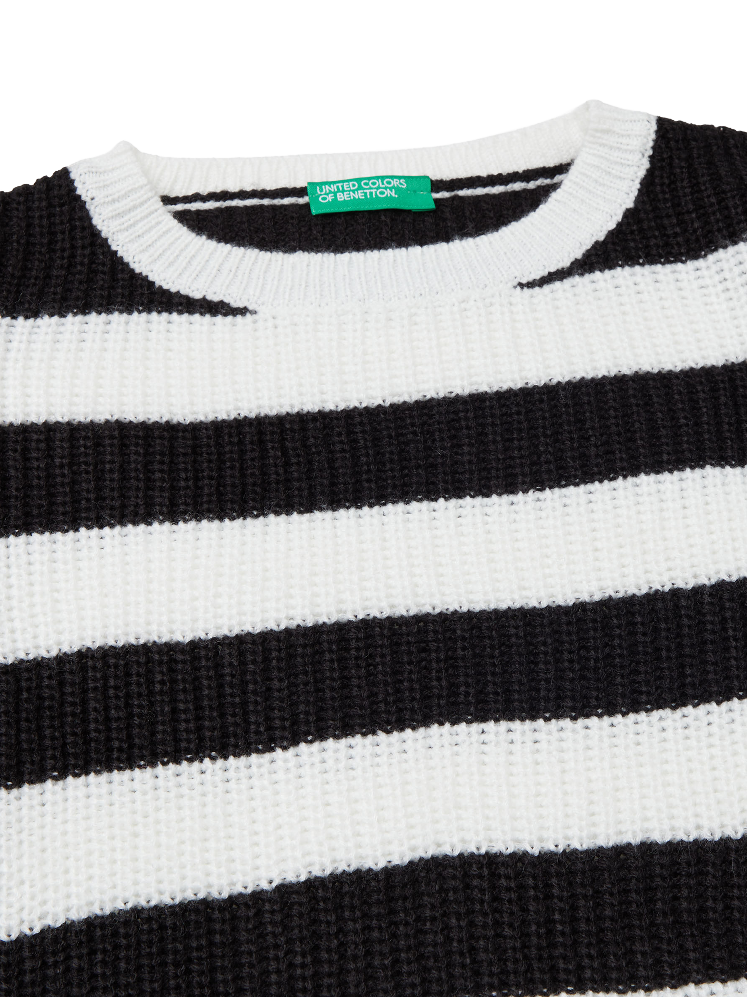 Product image 3 of 3, which shows Benetton Kids' Two-Tone Striped Knit Jumper, White, 6-7 years