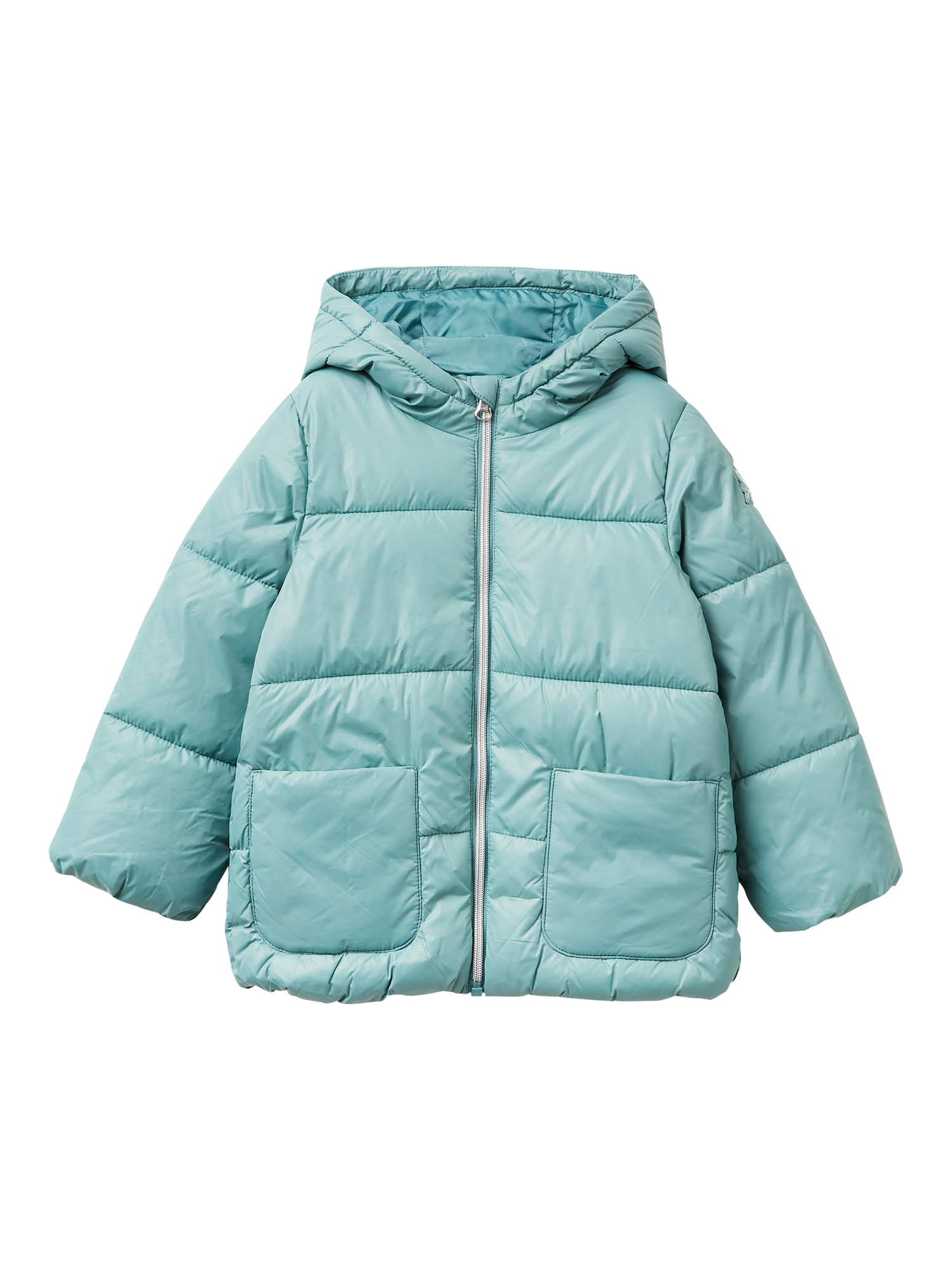 Product image 1 of 3, which shows Benetton Kids' Hooded Puffer Jacket, Green, 18-24 months
