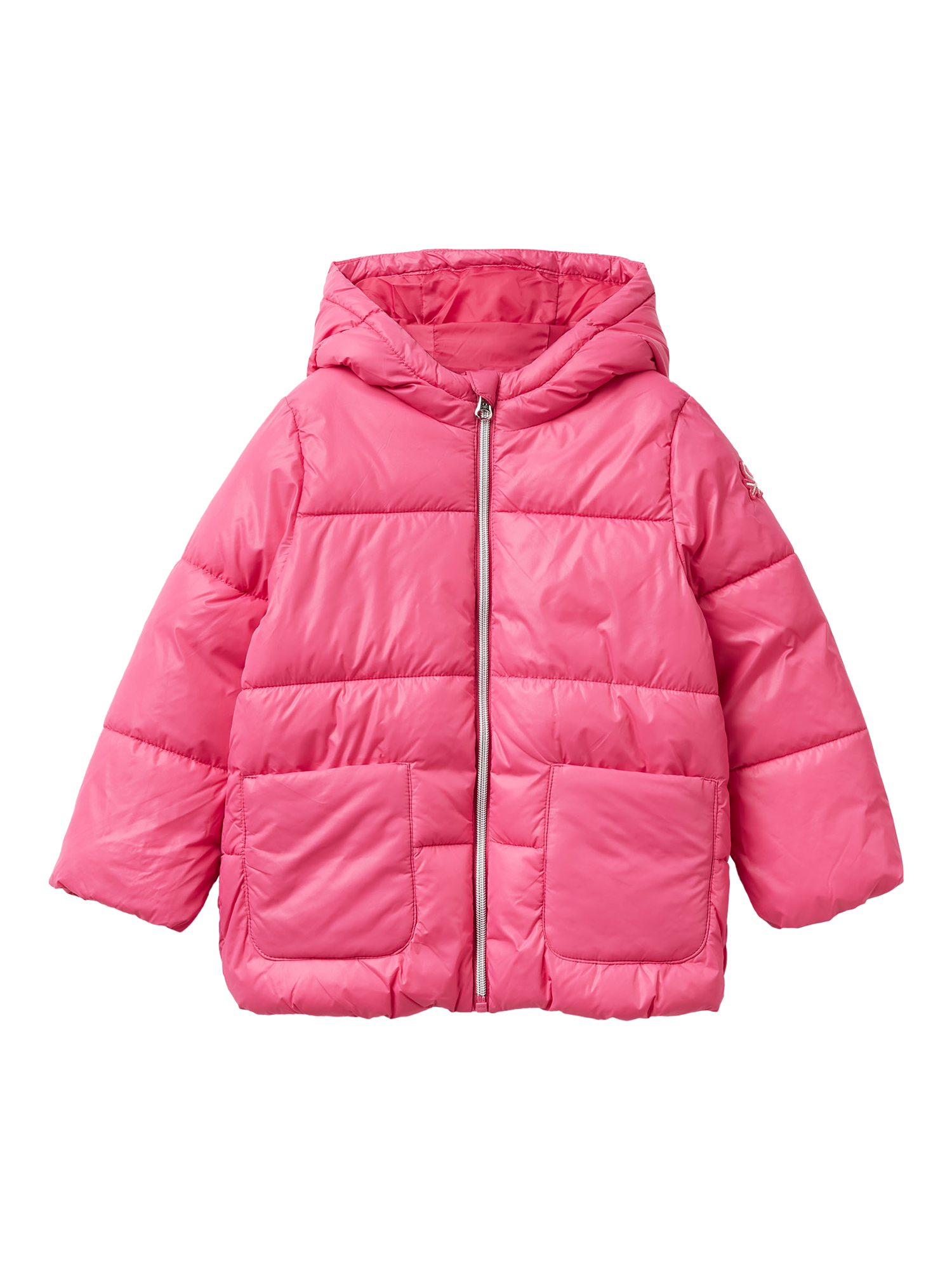Product image 1 of 3, which shows Benetton Kids' Hooded Puffer Jacket, Pink, 18-24 months